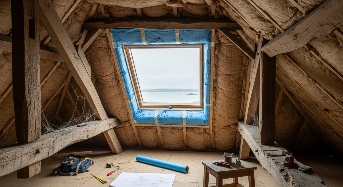 Isolation sous rampants d'une maison de bord de Golfe, Le Moustoir, Arradon